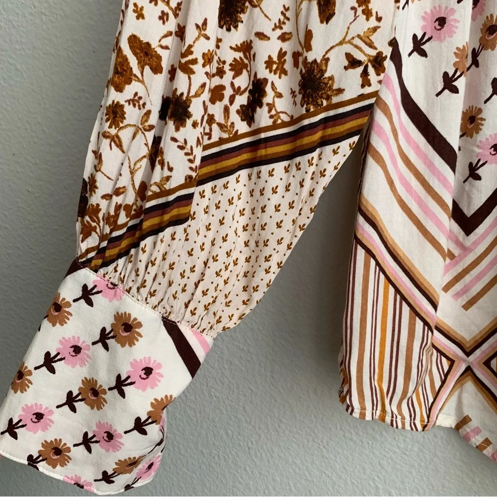 Free People Button Down Shirt M Long Sleeve Hazel Printed Blouse Top